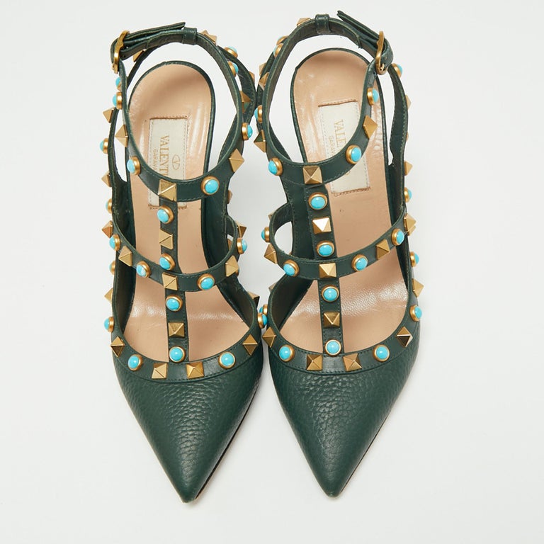VALENTINO 25S HIGH-HEEL MULES 60 MM IN GREEN PATENT CALFSKIN WITH CRYSTAL-EMBELLISHED STRAP