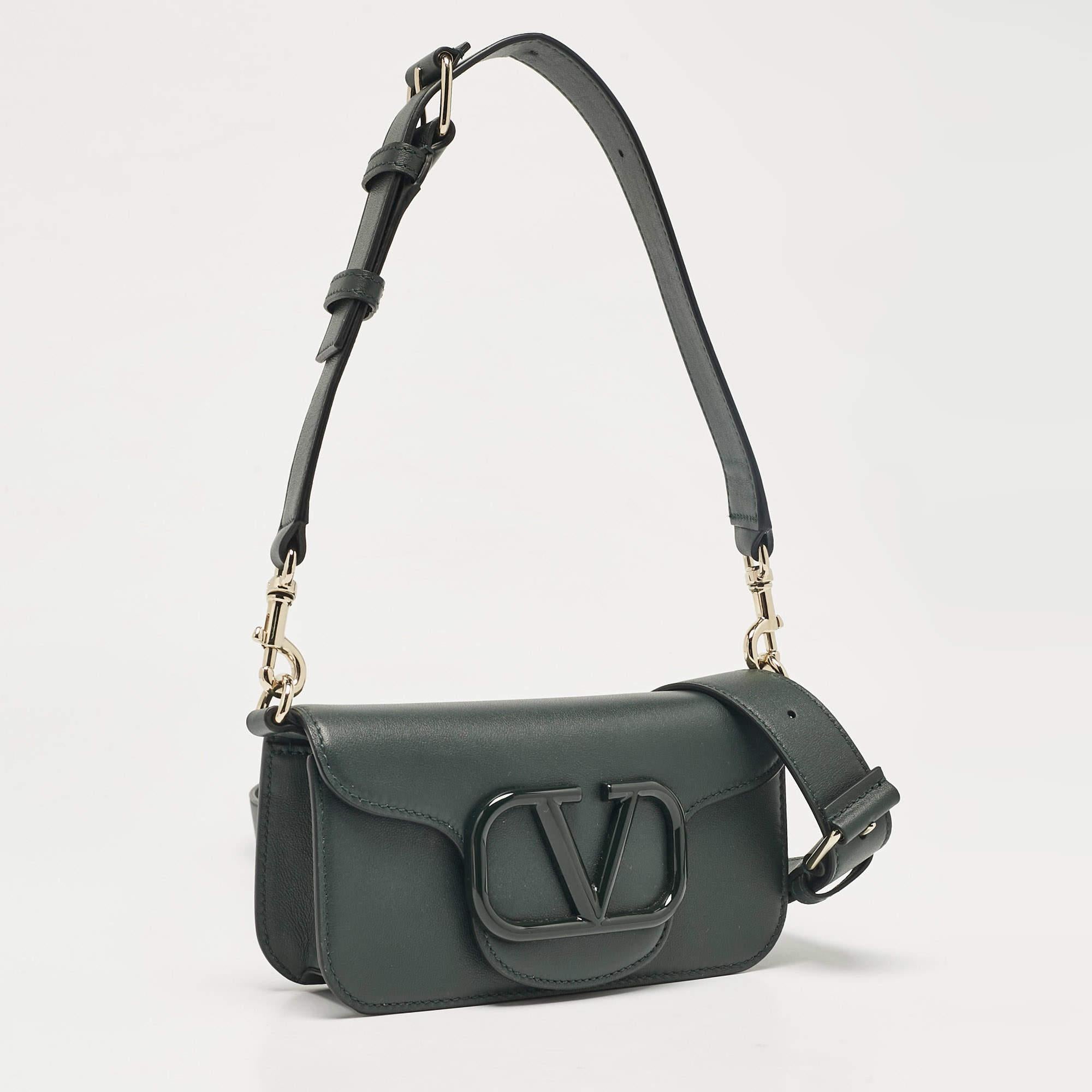 Black Valentino Dark Green Leather Small Loco Shoulder Bag