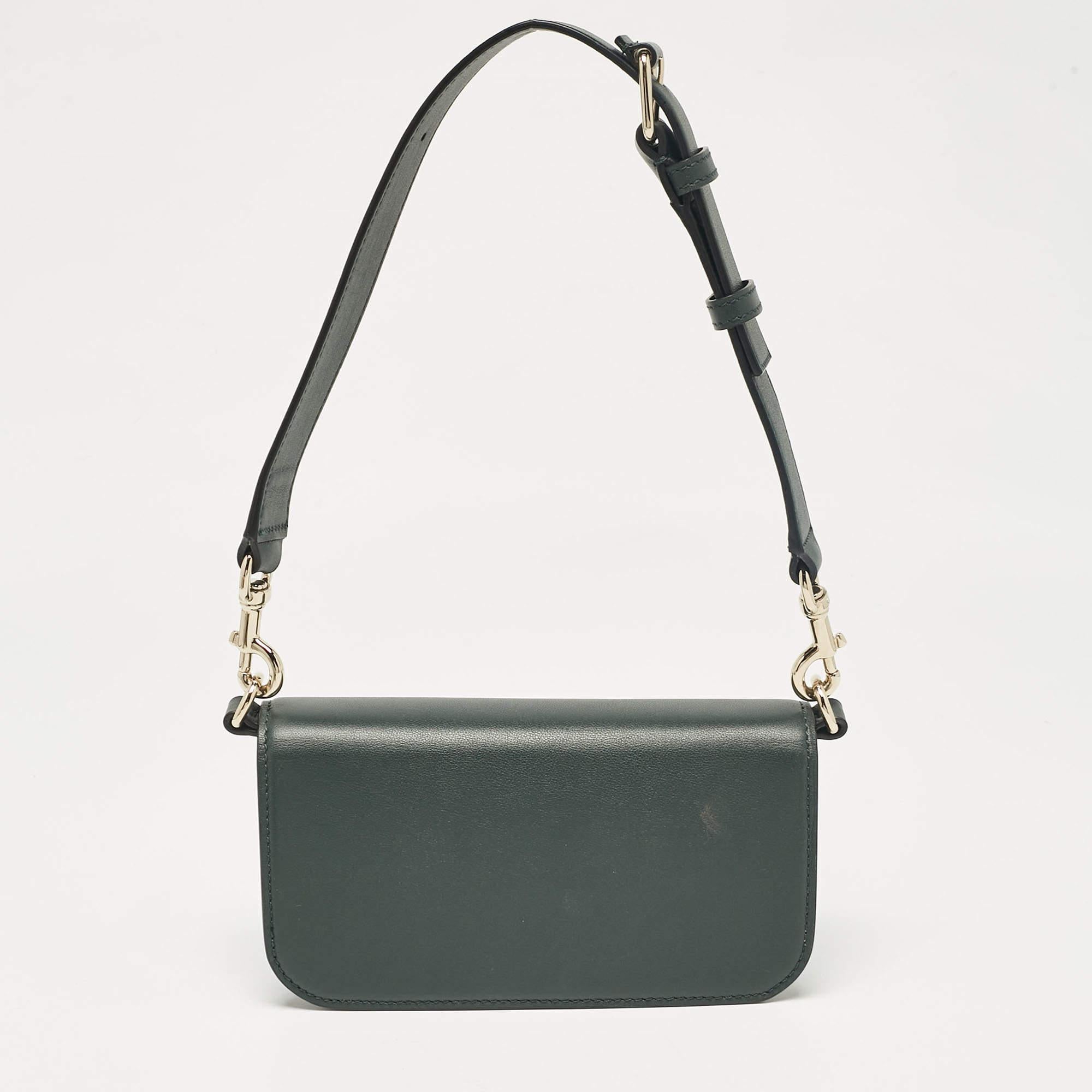 Valentino Dark Green Leather Small Loco Shoulder Bag In Excellent Condition In Dubai, Al Qouz 2