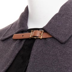 VALENTINO dark grey wool angora brown leather cape sleeve layered coat IT38 XS