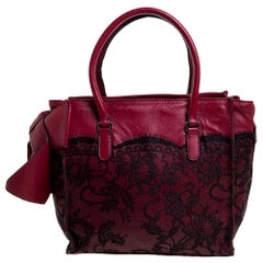 Valentino Dark Red/Black Leather and Lace Bow Tote