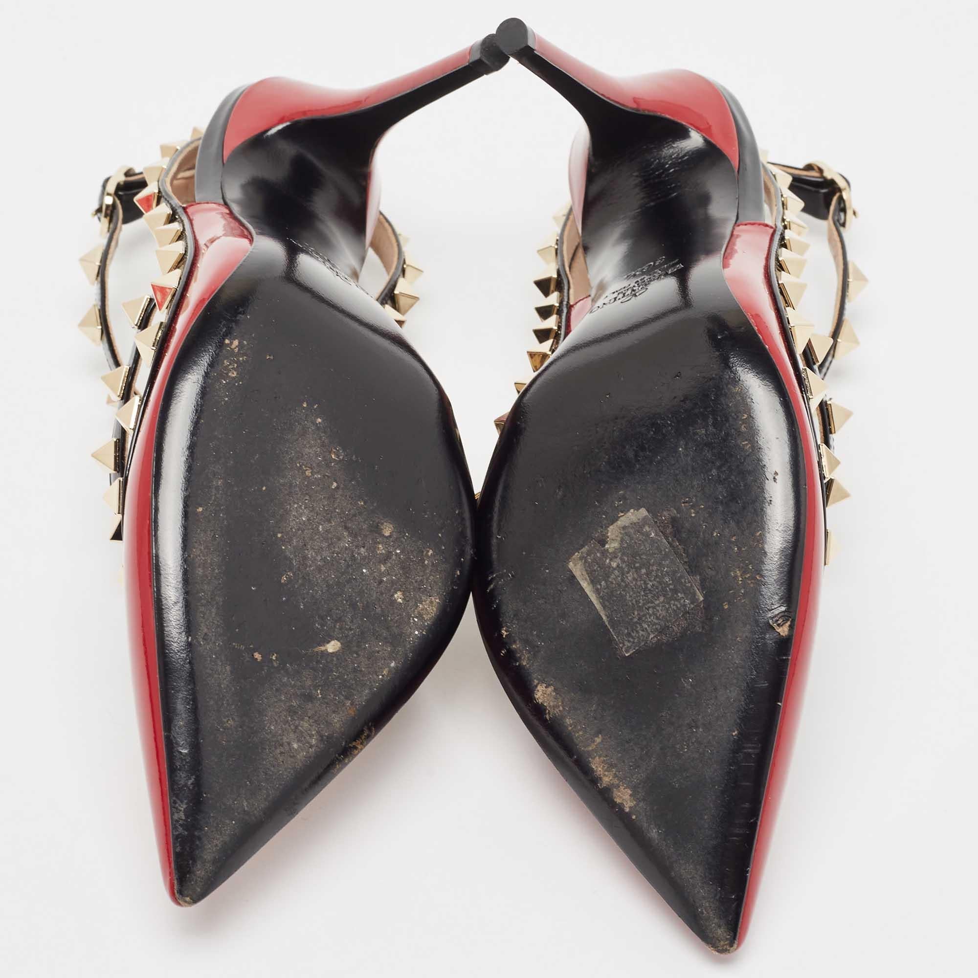 Valentino Dark Red/Black Patent Leather Rockstud Ankle Strap Pumps Size 36.5 1