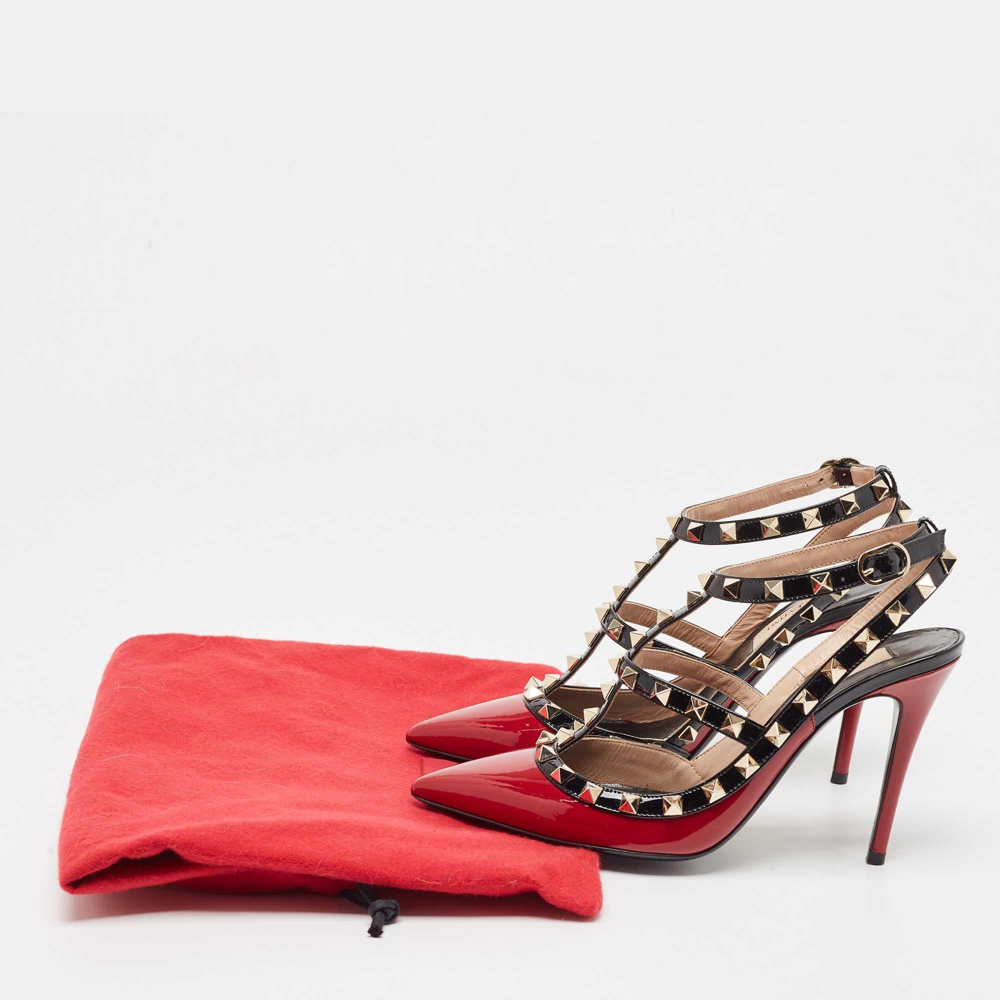 Valentino Dark Red/Black Patent Leather Rockstud Ankle Strap Pumps Size 36.5 4