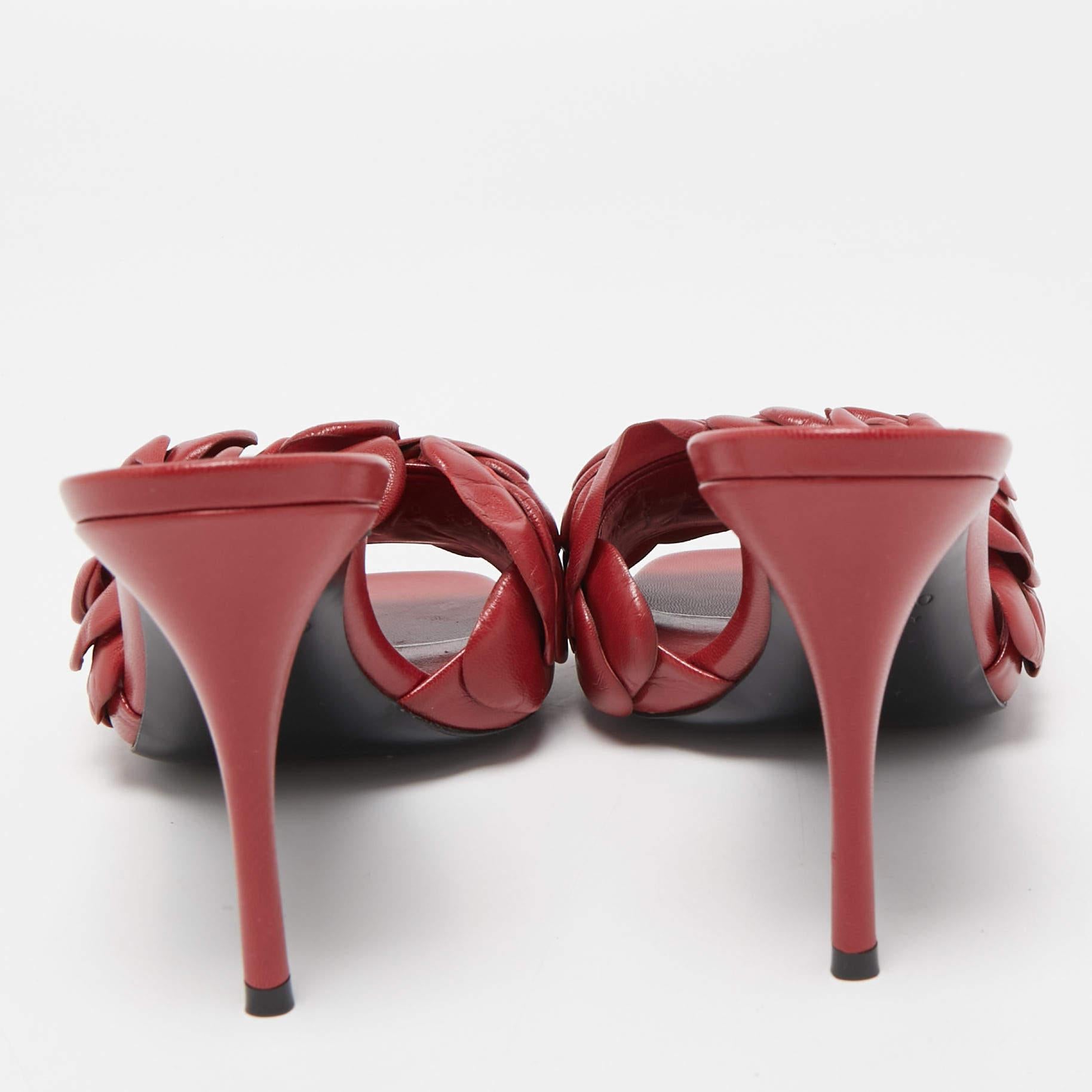 Valentino Dark Red Leather Rose Atelier Slide Sandals Size 39.5 2