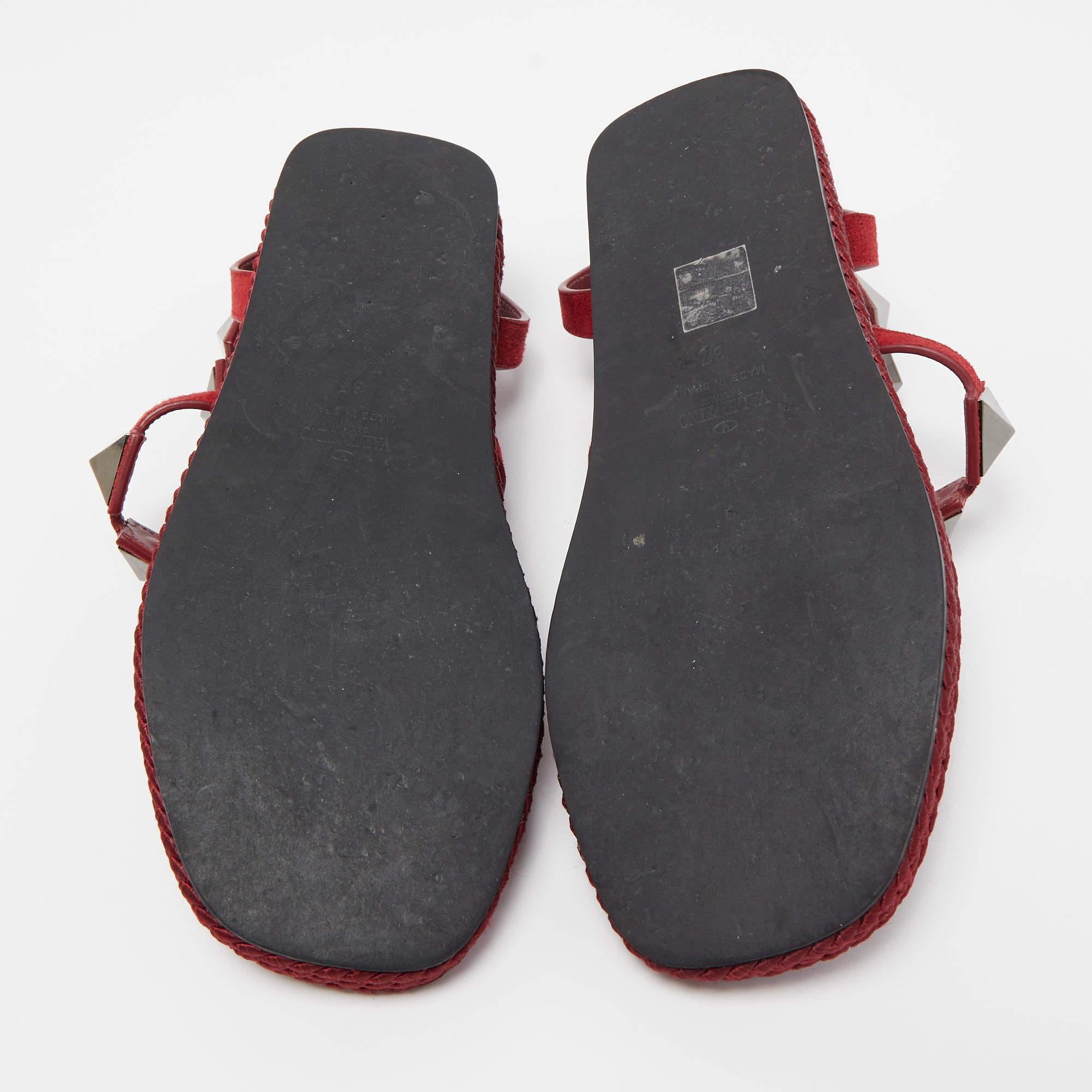 Valentino Dark Red Suede Roman Stud Espadrille Thong Sandals Size 37 2