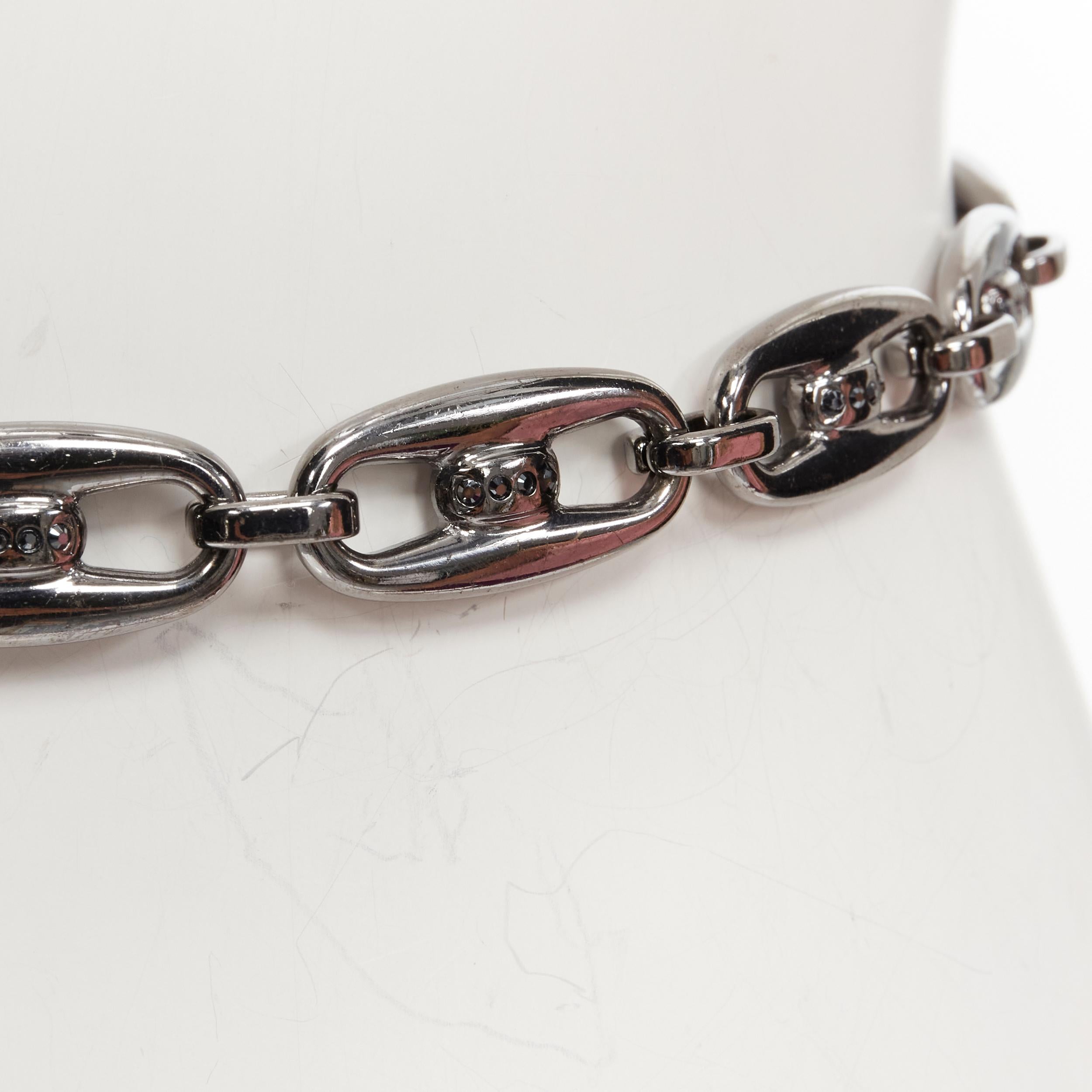 Women's VALENTINO dark silver crystal encrusted V logo gunmetal chain link belt