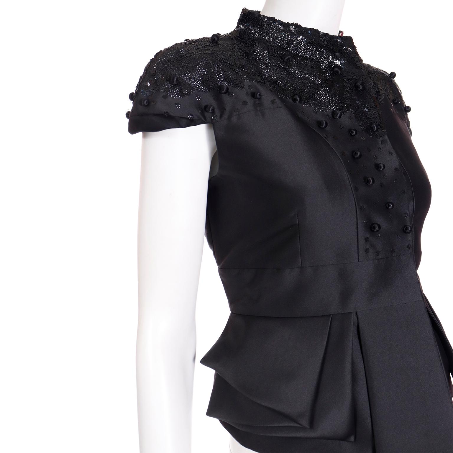 Valentino Dead stock Black Satin Evening Jacket & Skirt Suit w stacked sequins For Sale 7
