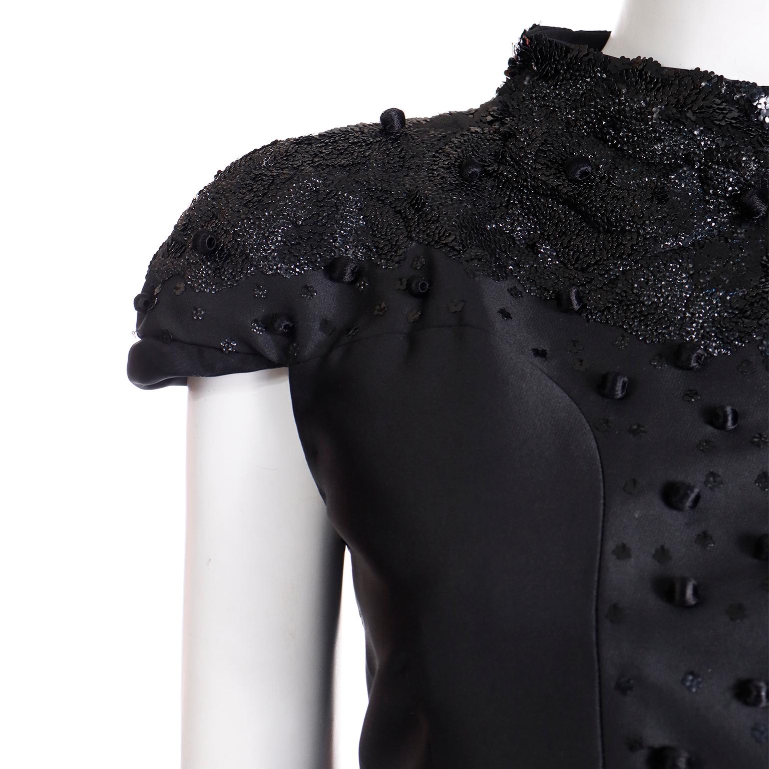 Valentino Dead stock Black Satin Evening Jacket & Skirt Suit w stacked sequins For Sale 8