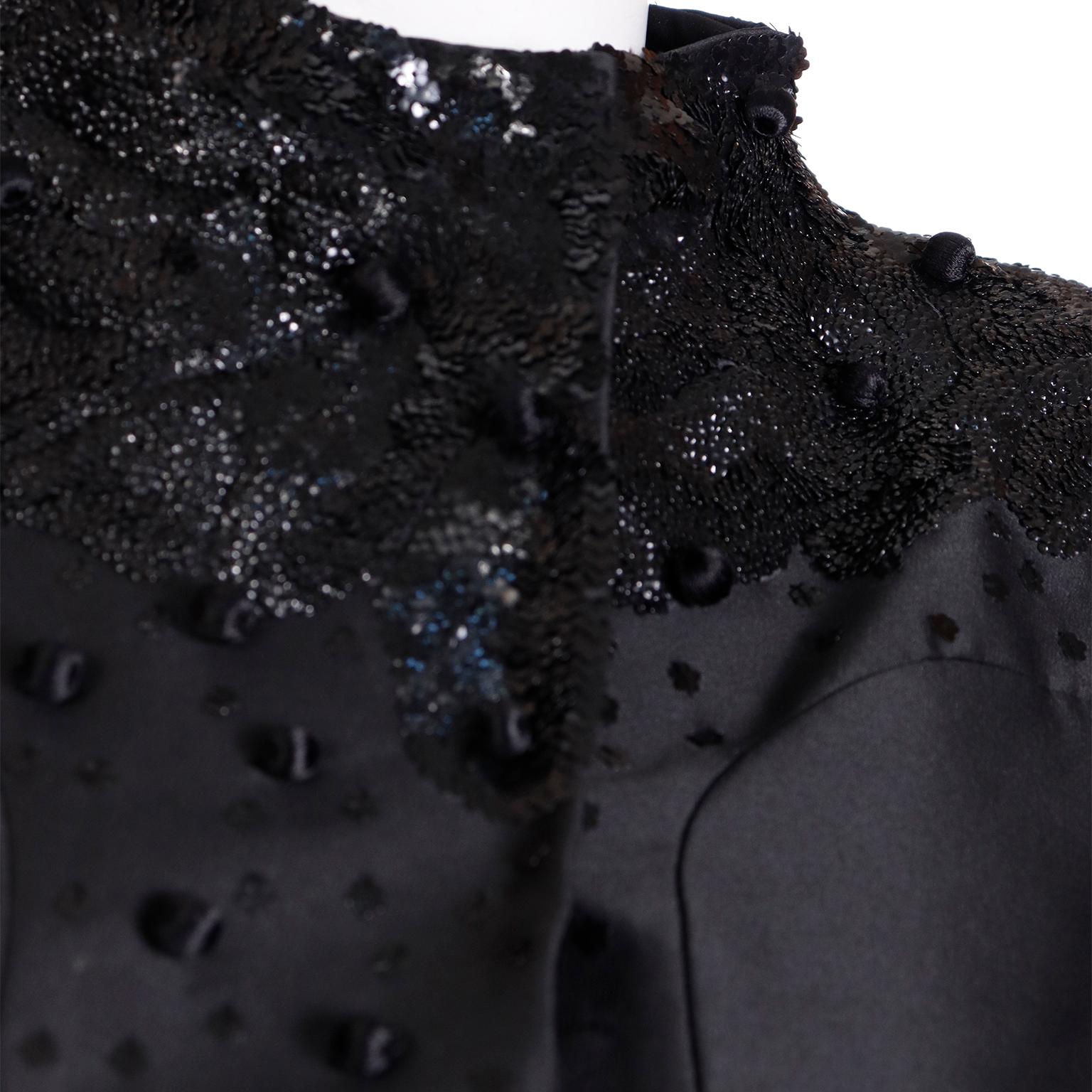 Valentino Dead stock Black Satin Evening Jacket & Skirt Suit w stacked sequins For Sale 10