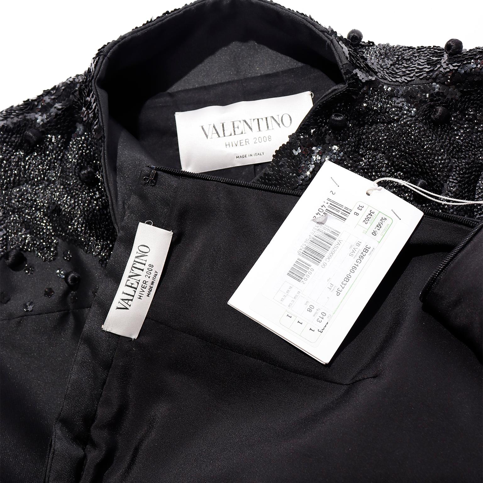 Valentino Dead stock Black Satin Evening Jacket & Skirt Suit w stacked sequins For Sale 14