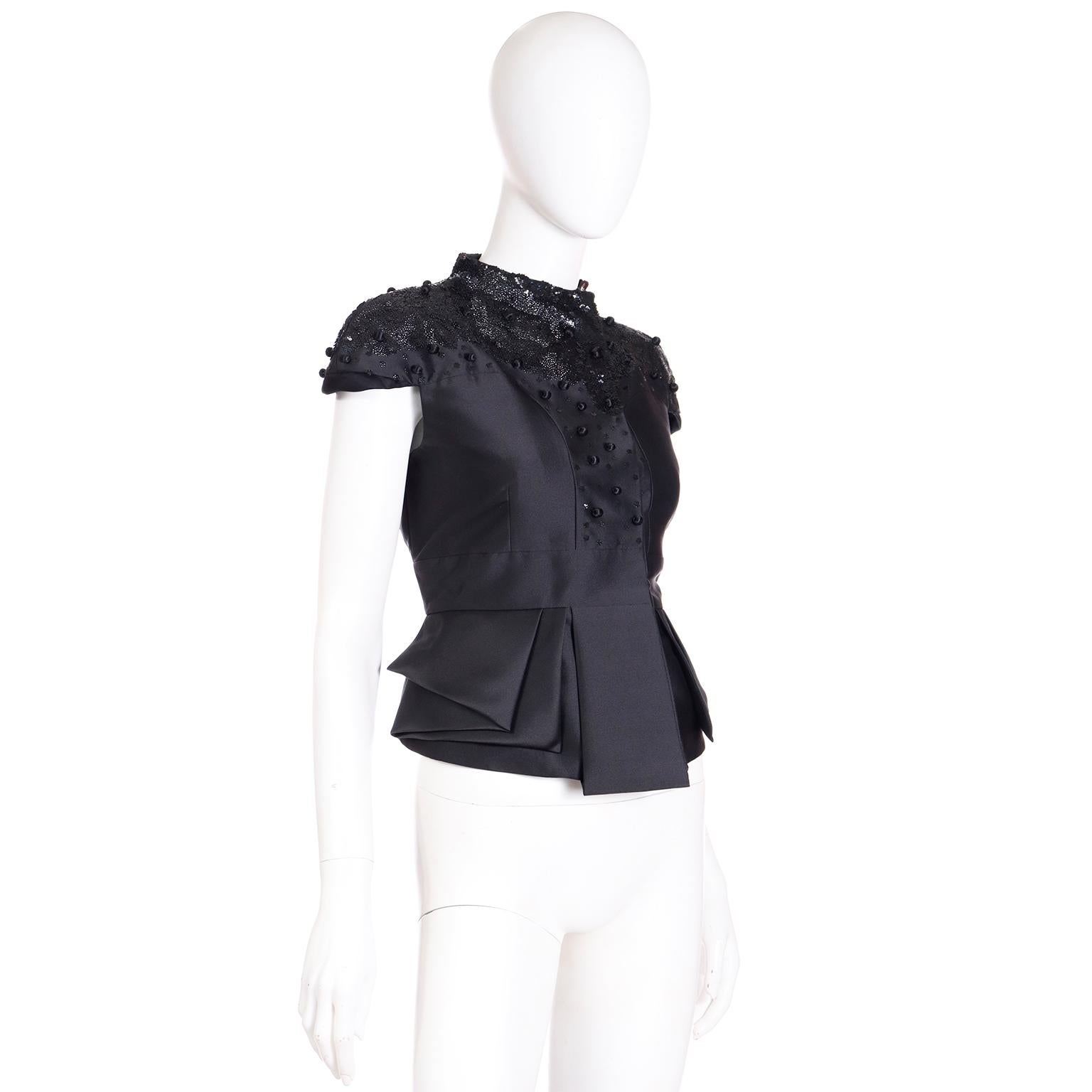 Valentino Dead stock Black Satin Evening Jacket & Skirt Suit w stacked sequins For Sale 4