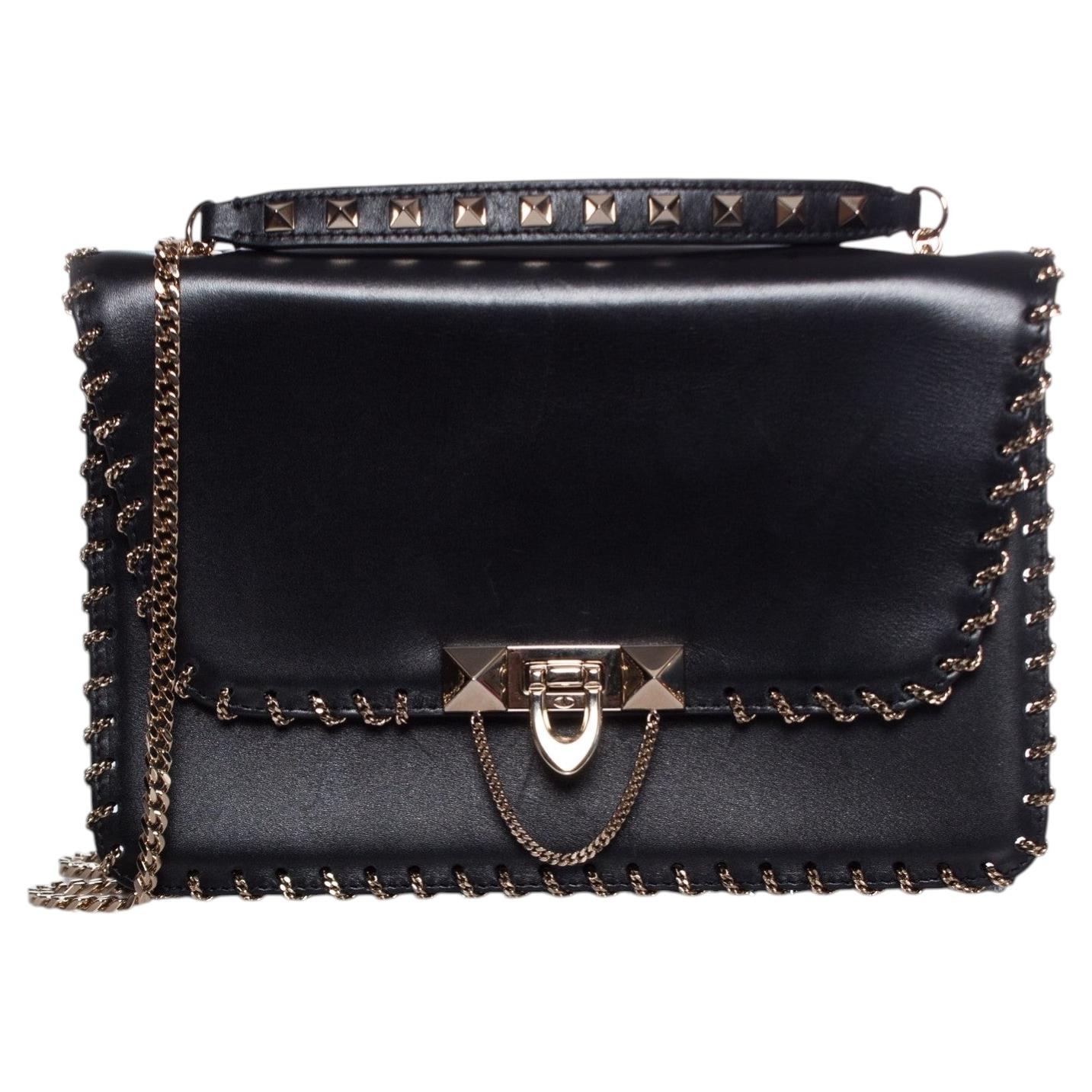 Valentino, borsa a tracolla in pelle con catena Demilune
