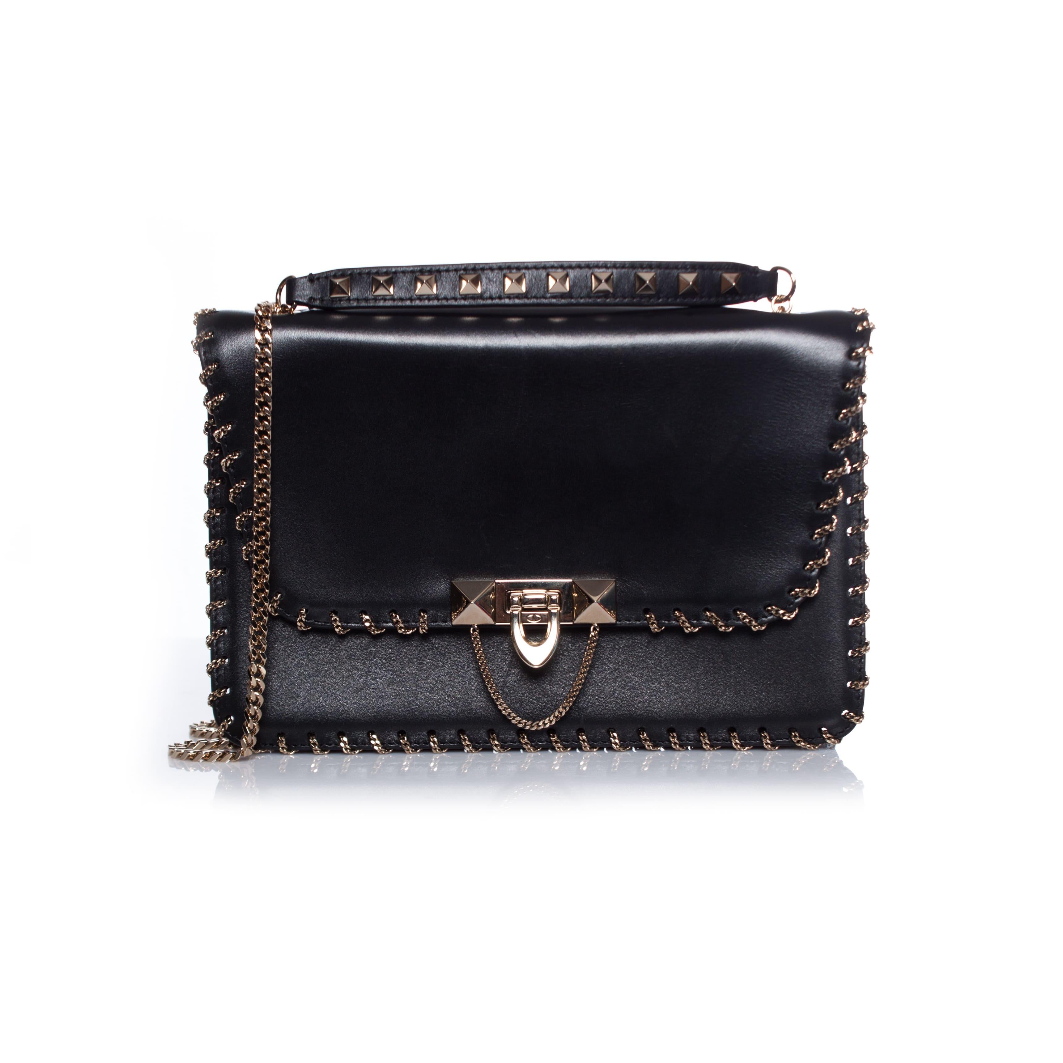 Valentino, Demilune chain leather shoulderbag in black. For Sale 5