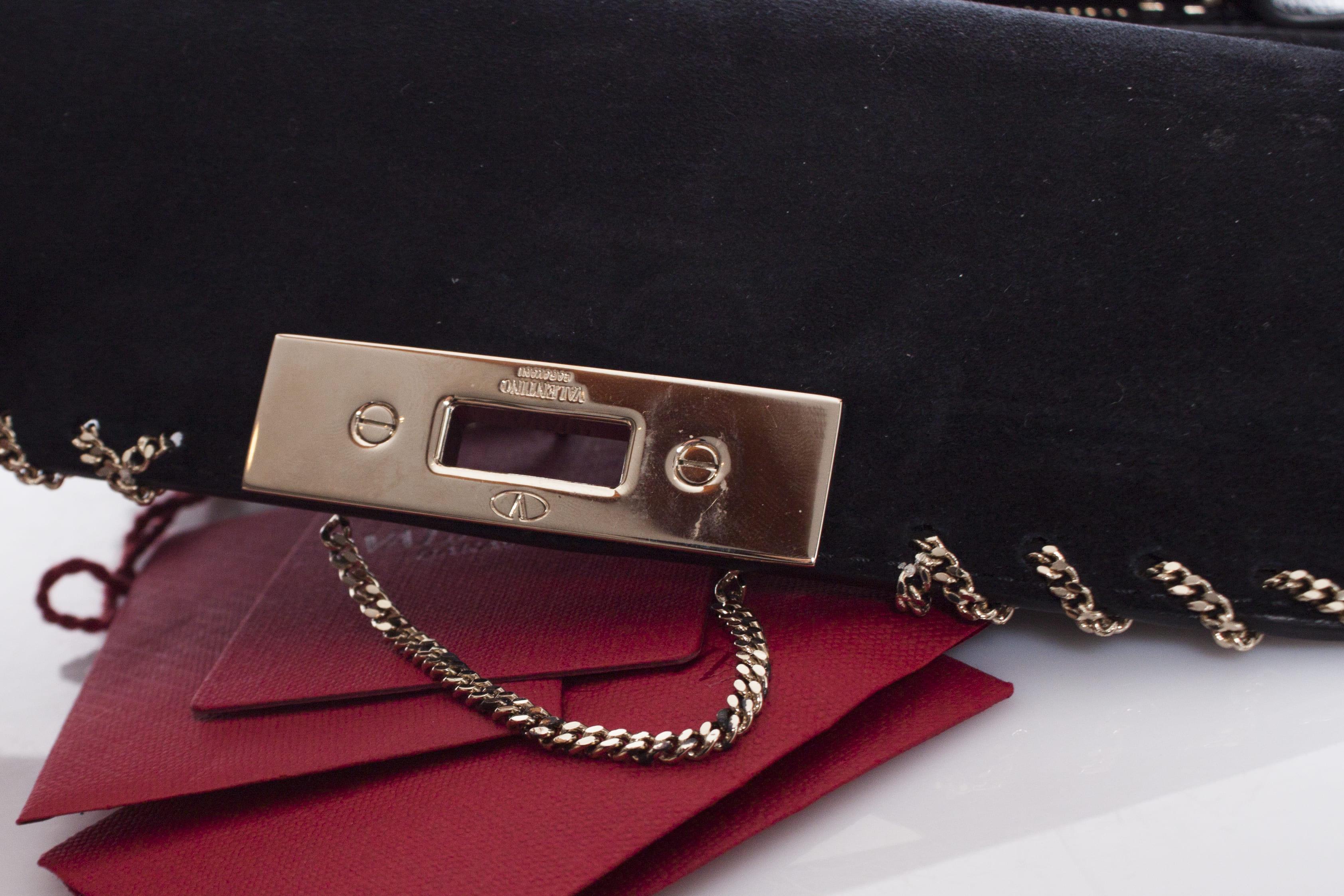 Valentino, Demilune chain leather shoulderbag in black. For Sale 1