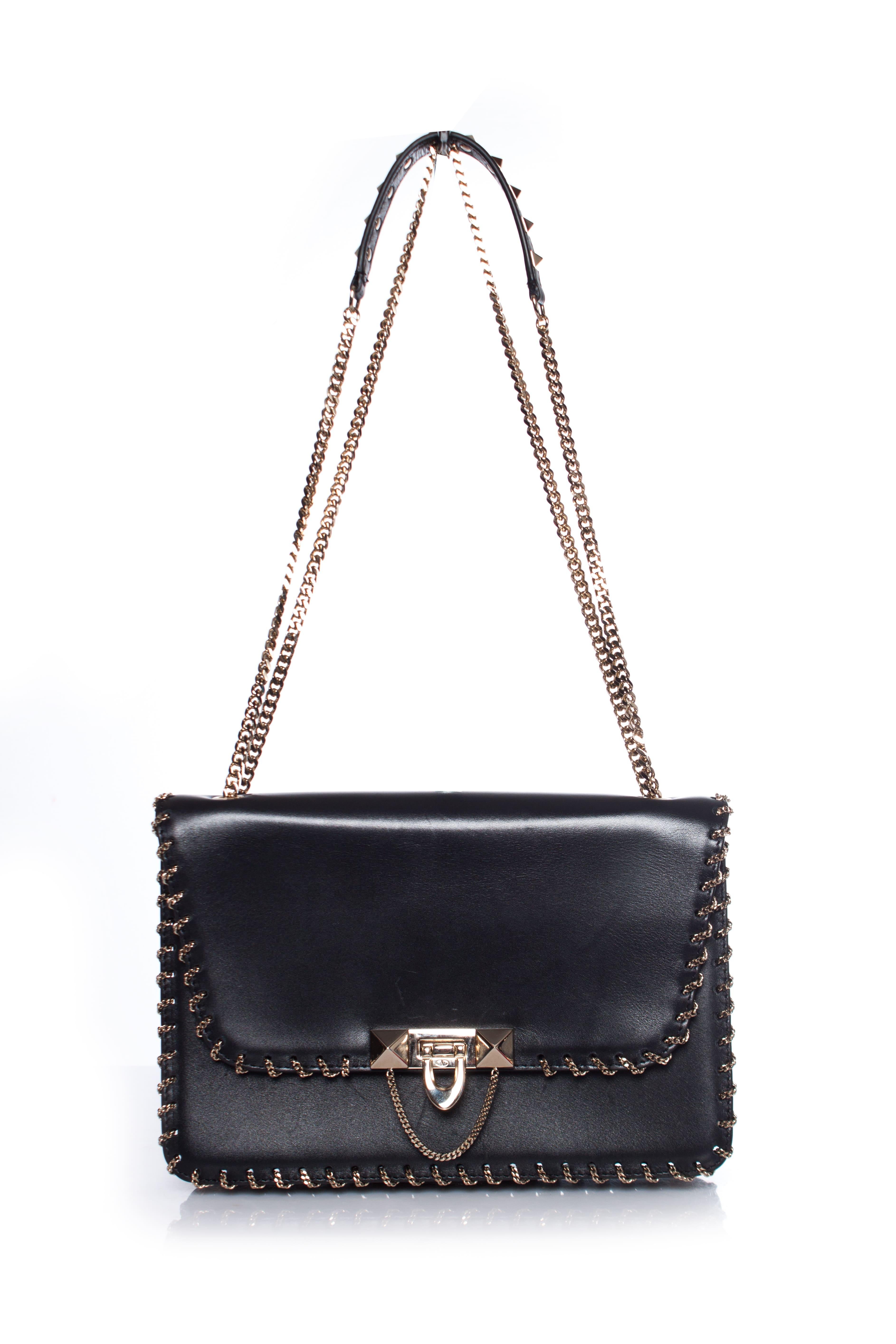 Valentino, Demilune chain leather shoulderbag in black. For Sale 2