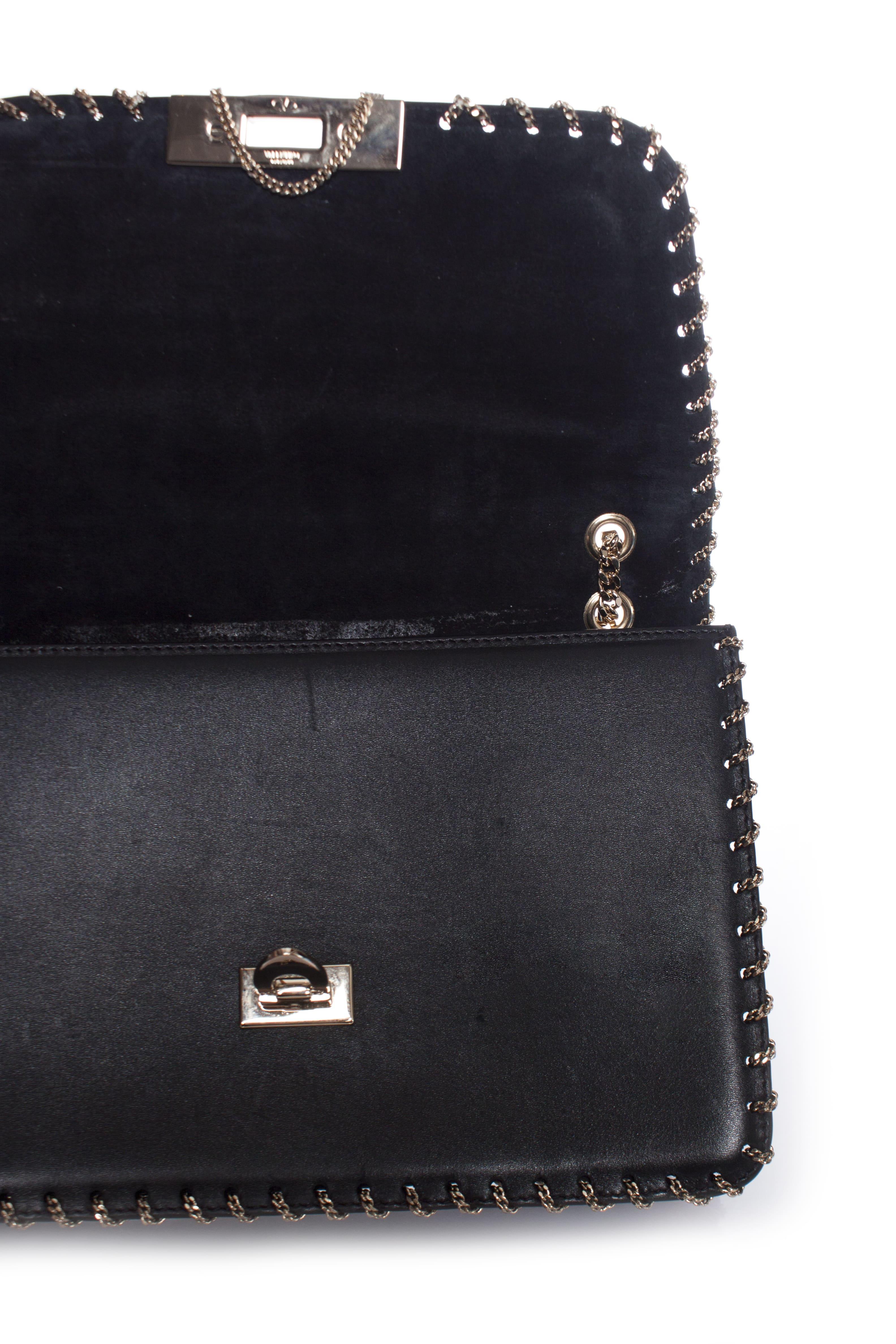 Valentino, Demilune chain leather shoulderbag in black. For Sale 4