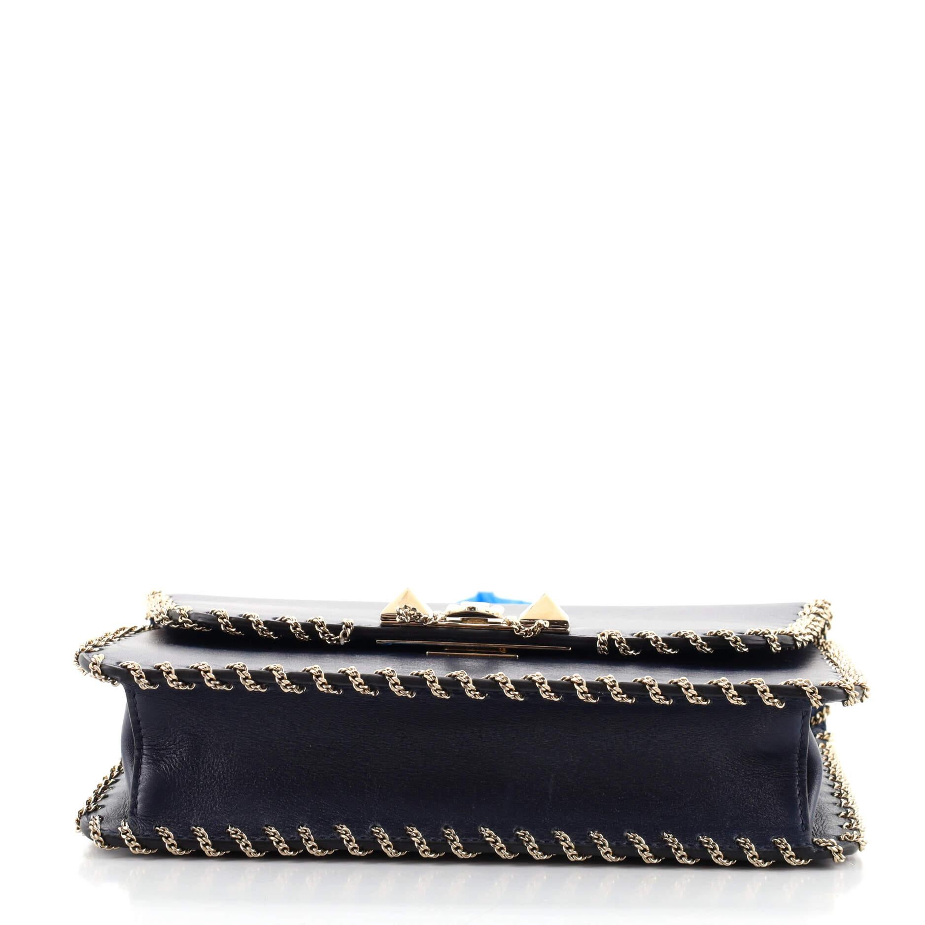 Valentino Demilune Shoulder Bag Chain Whipstitch Leather Small In Good Condition In NY, NY