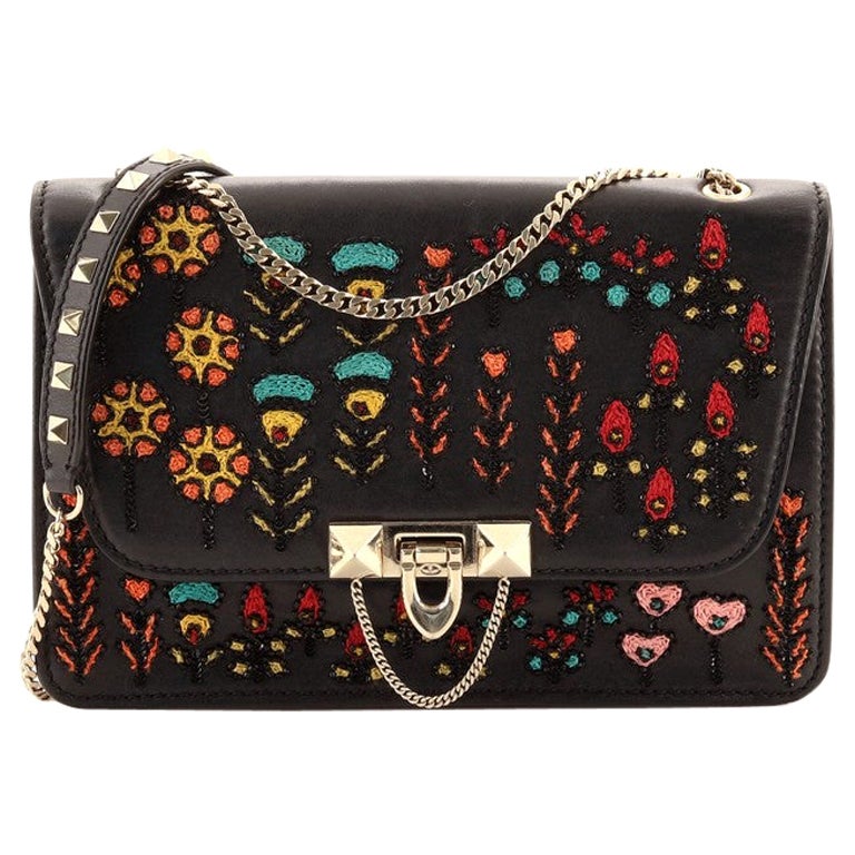 Valentino Demilune Shoulder Bag Embellished Leather Small