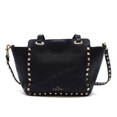 Valentino Denim Blue Leather Small Rockstud Tote Bag