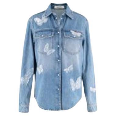 Valentino denim butterfly embroidered shirt For Sale