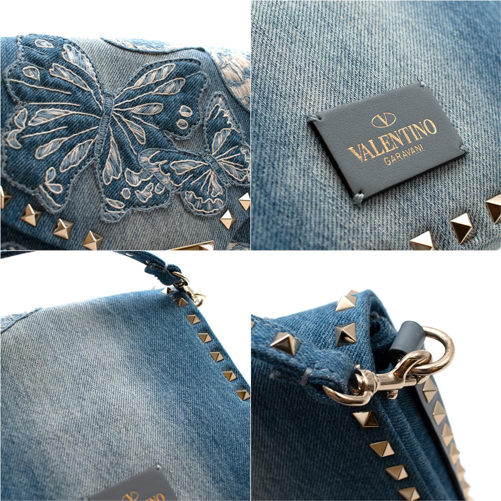 Women's or Men's Valentino Denim Embroidered Butterfly Cross Body Bag
