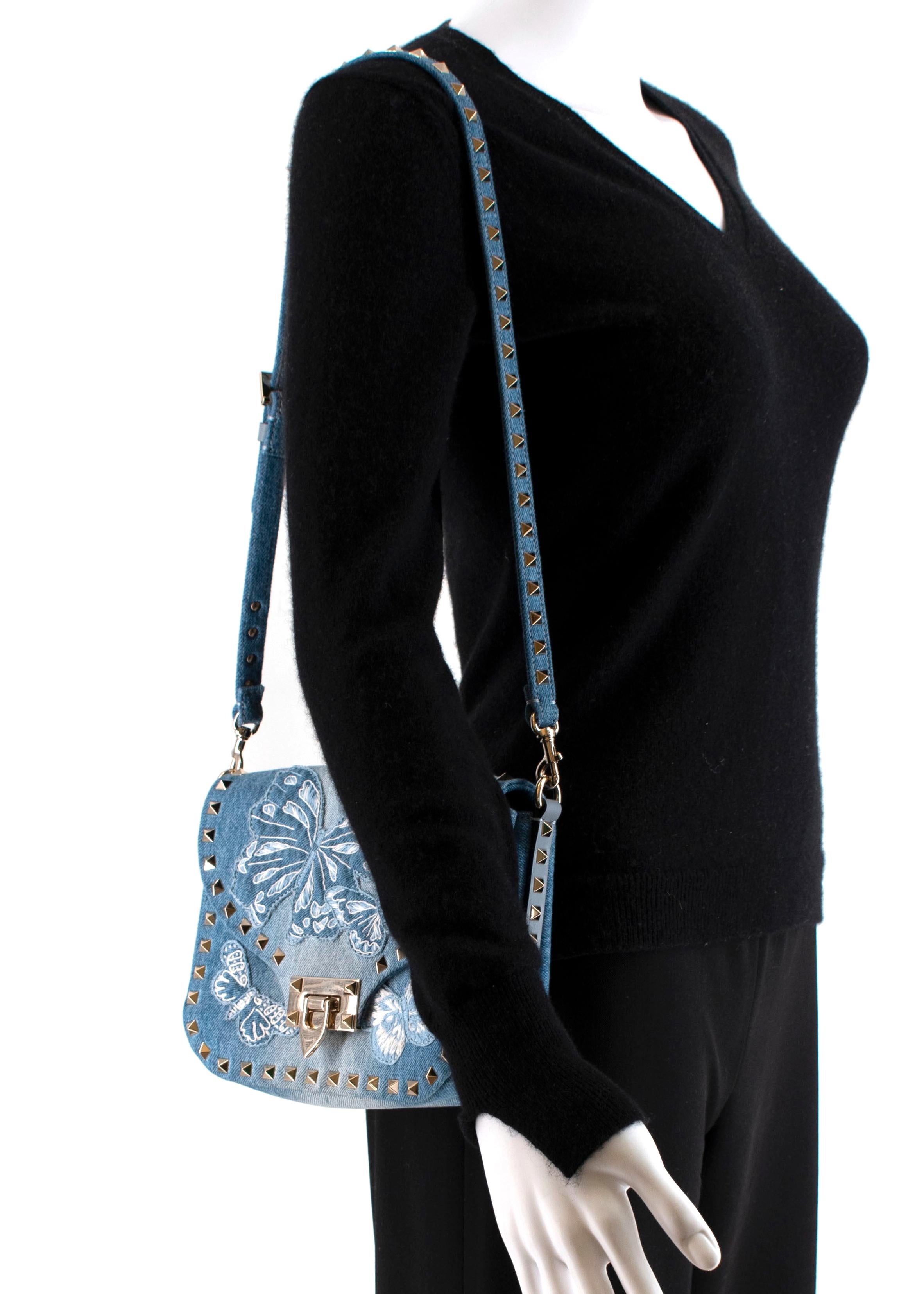 Valentino Denim Embroidered Butterfly Cross Body Bag 1