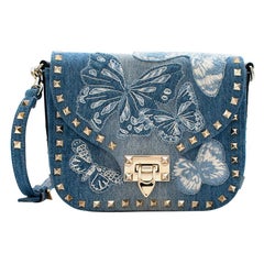 Valentino Borsa a tracolla con farfalla ricamata in denim