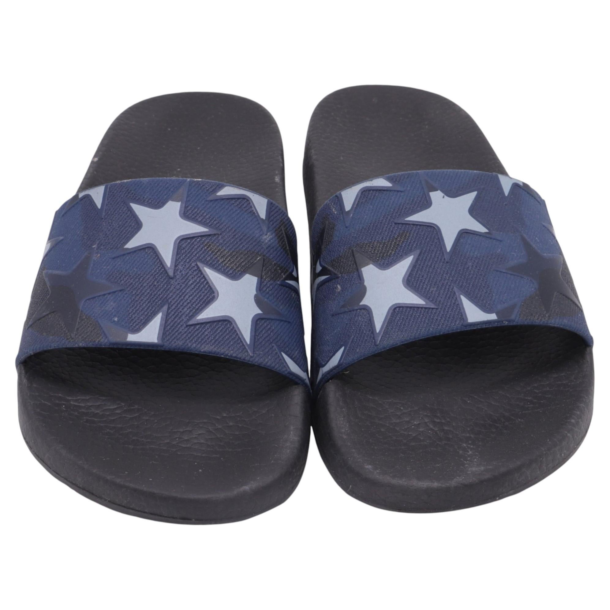 Valentino Denim Stars Slide Sandals in Blue Rubber For Sale