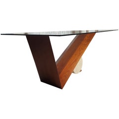 Valentino Esstisch Cattelan Italia, Travertin Canaletto, Nussbaumglas 1991