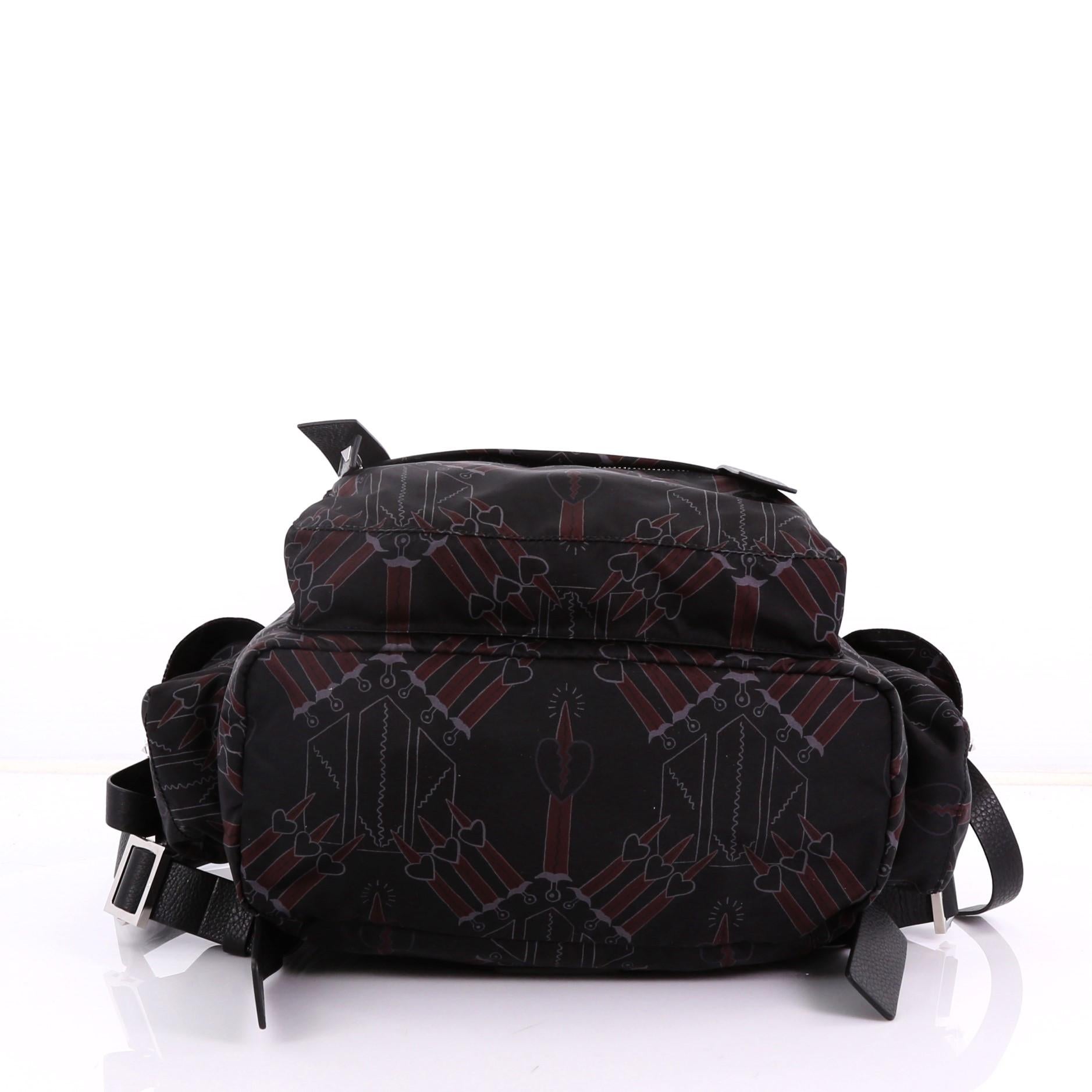 Women's or Men's Valentino Double Buckle Backpack Love Blade Printed Nylon Large