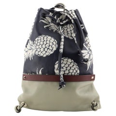 Valentino Drawstring Backpack Printed Leather Large Blue, Green, Print