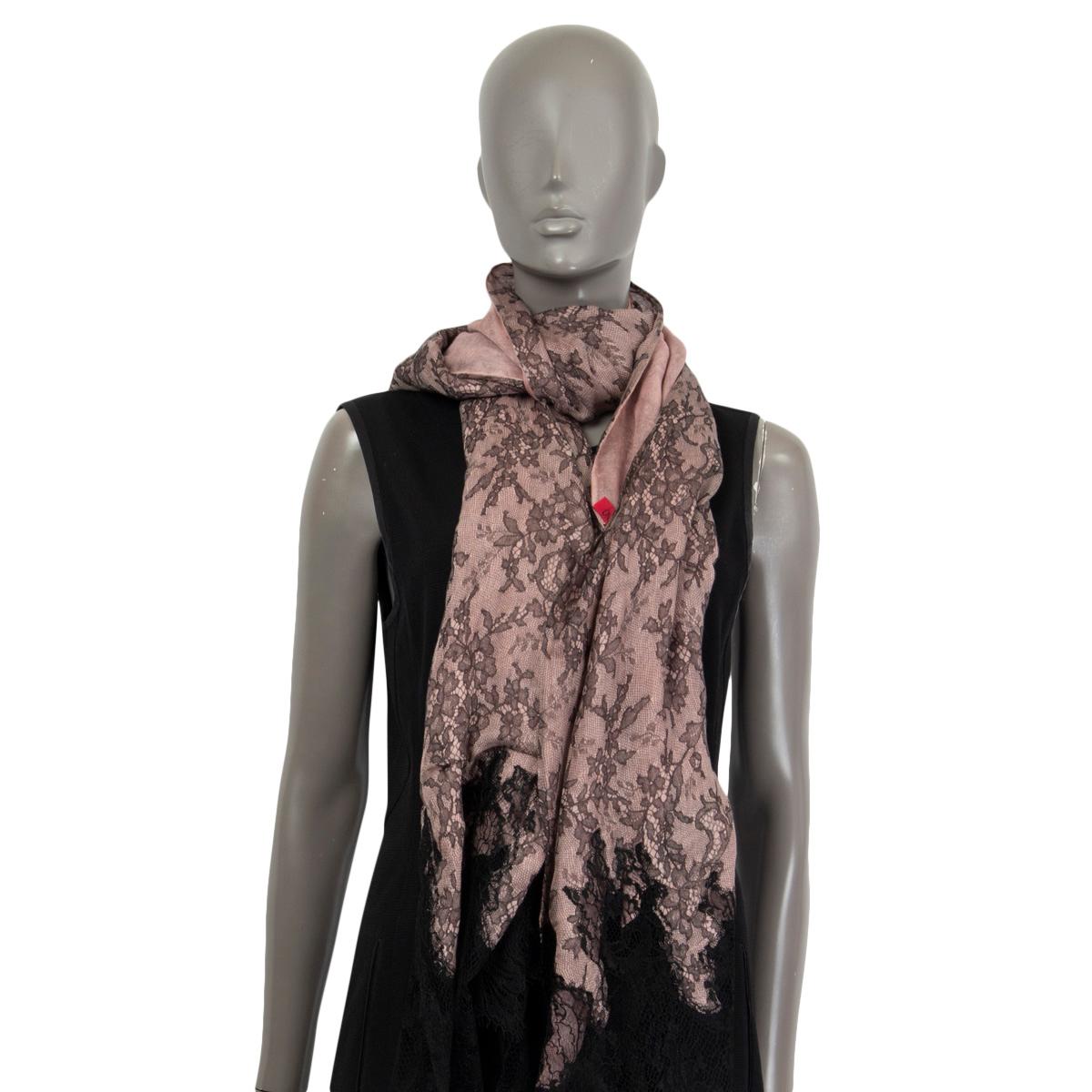 Women's or Men's VALENTINO dusty pink & black modal LACE PRINT & LACE Shawl Scarf