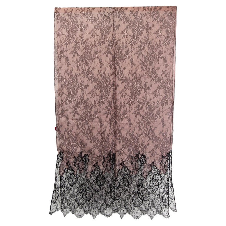 VALENTINO dusty pink and black modal LACE PRINT and LACE Shawl Scarf