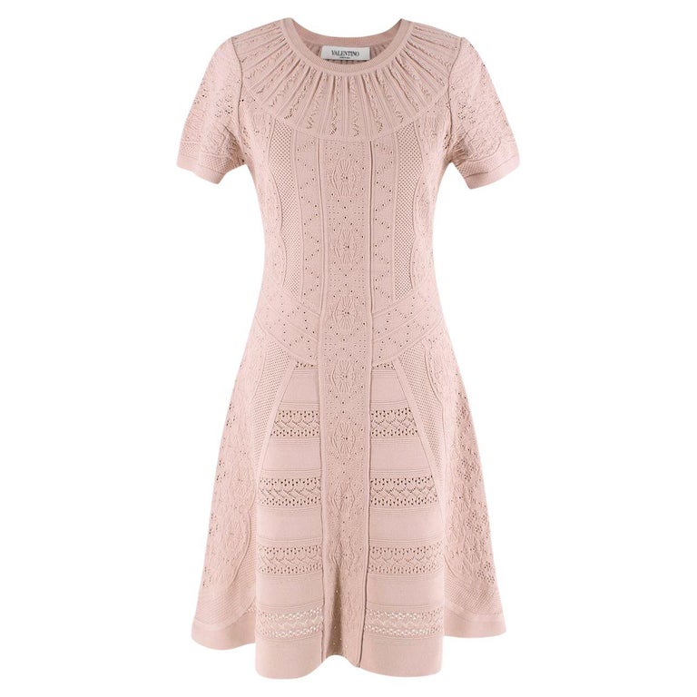 Valentino Dusty Pink Flared Pointelle Knitted Skater Dress - US 10 For Sale  at 1stDibs