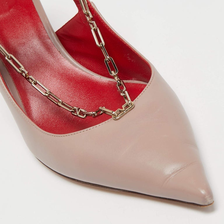 Valentino Dusty Pink Leather Chain Link Slingback Pumps Size 40 For