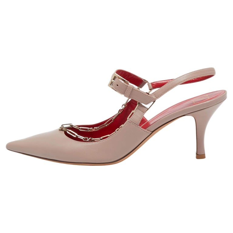 Valentino Dusty Pink Leather Chain Link Slingback Pumps Size 40 For