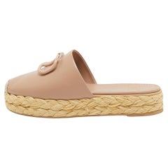 Valentino Escape V logo en cuir rose poudré Espadrille Platform Mules Size 37