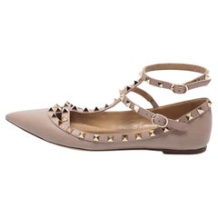 Valentino Dusty Pink Leather Rockstud Ankle-Strap Ballet Flats Size 39.5