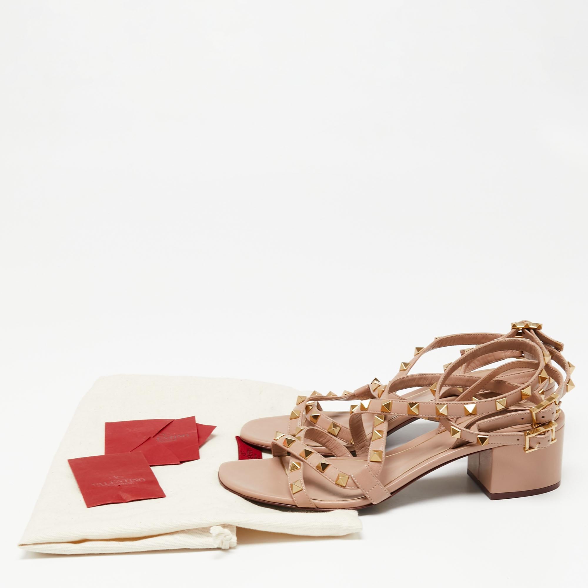 Valentino Dusty Pink Leather Rockstud Ankle-Strap Block Heel Sandals Size 38 1