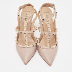 Valentino Dusty Pink Leather Rockstud Ankle Strap Pumps Size 38