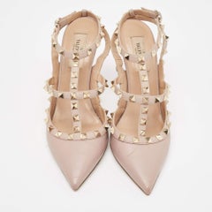 Valentino Dusty Pink Leather Rockstud Ankle Strap Pumps Size 38