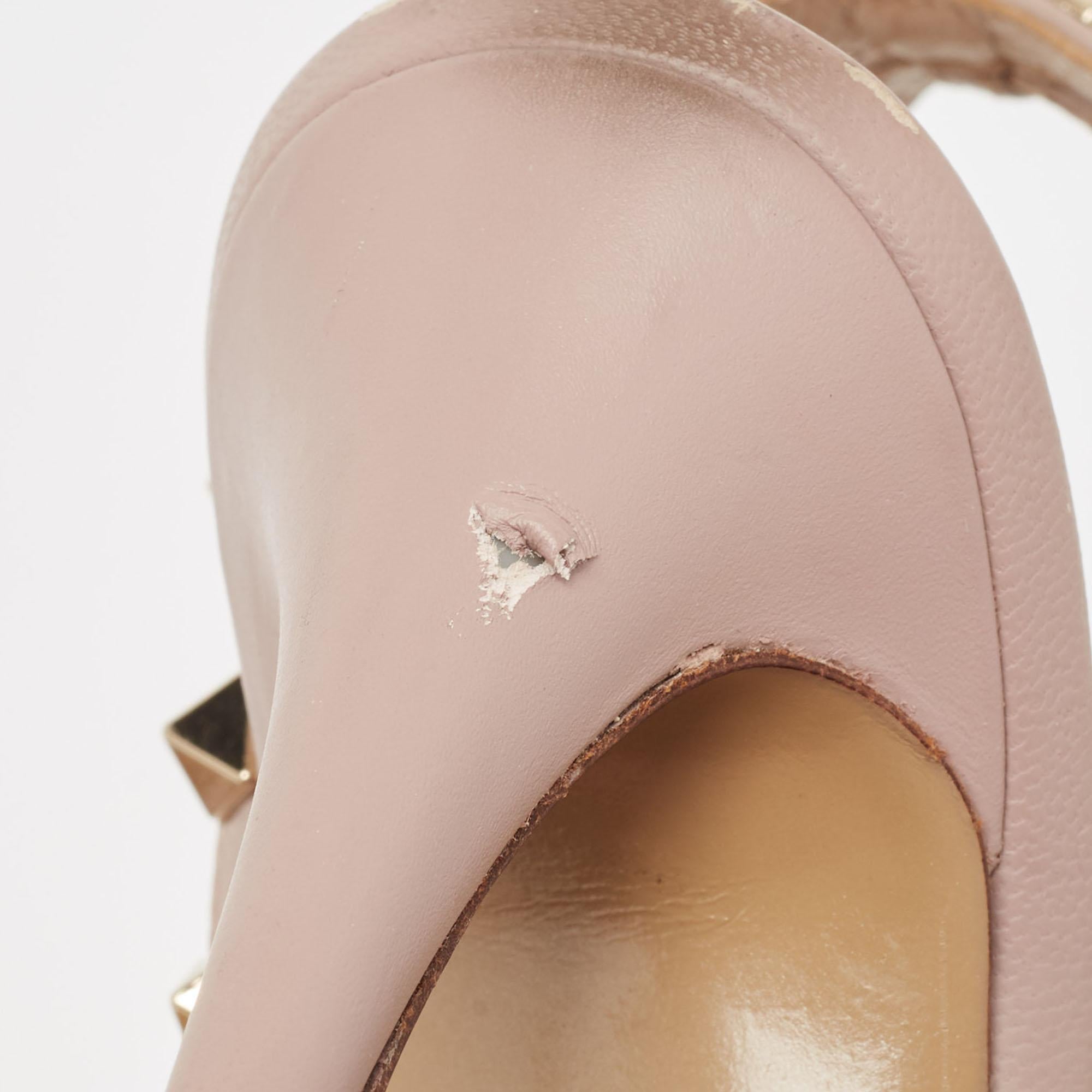 Valentino Dusty Pink Leather Rockstud Ankle Strap Pumps Size 38 For Sale 1