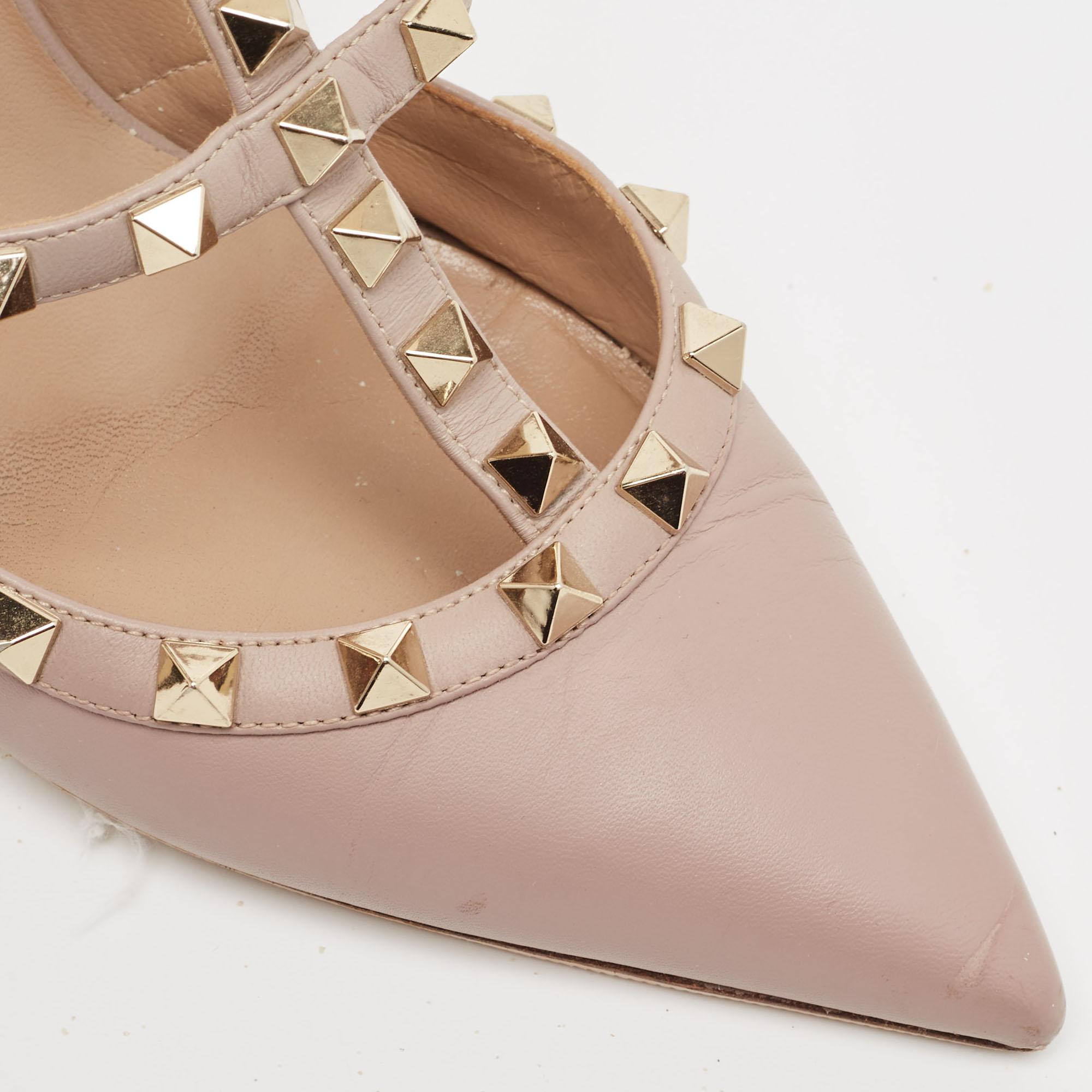 Valentino Dusty Pink Leather Rockstud Ankle Strap Pumps Size 38 For Sale 3