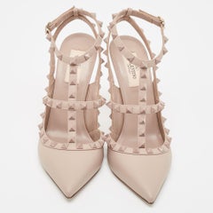 Valentino Dusty Pink Leather Rockstud Ankle Strap Pumps Size 39.5