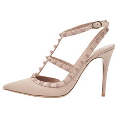 Valentino Dusty Pink Leather Rockstud Ankle Strap Pumps Size 39.5
