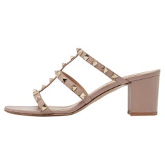 Valentino Dusty Pink Leather Rockstud Slide Sandals Size 39