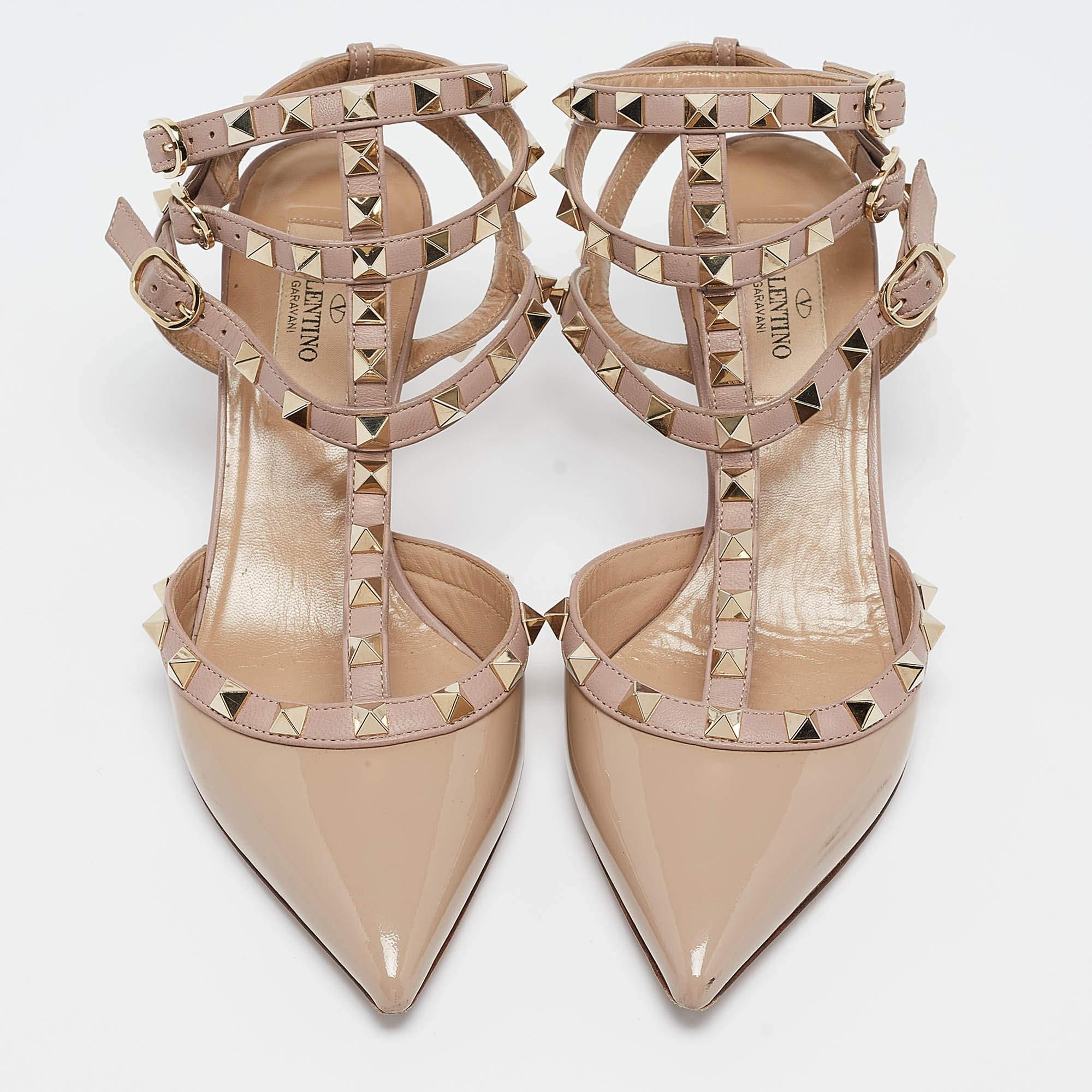 Valentino Dusty Pink Patent Leather Rockstud Ankle Strap Pumps Size 36.5 For Sale 1