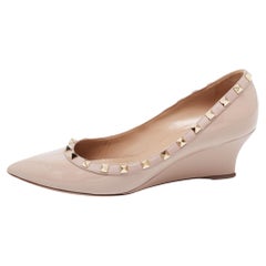 Valentino Dusty Pink Patent Leather Rockstud Wedge Pumps Size 39.5