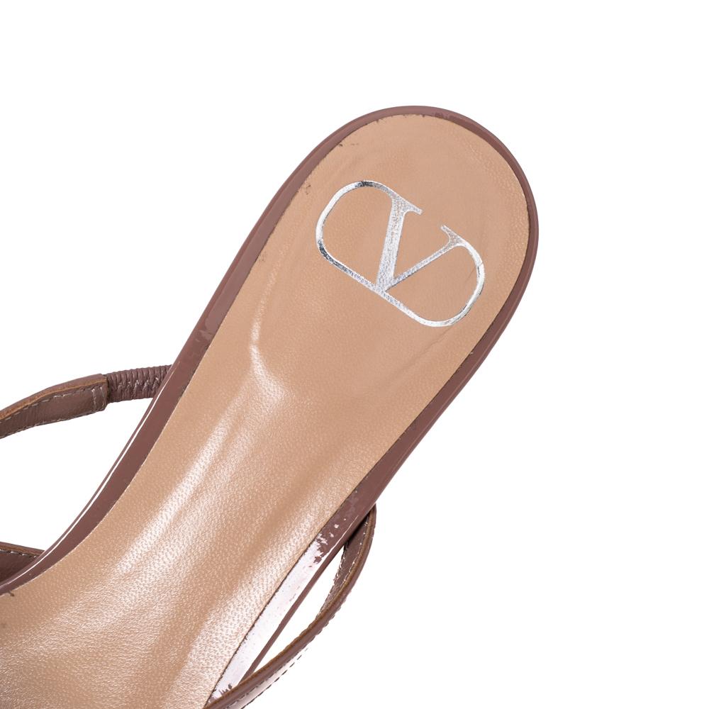 Brown Valentino Dusty Pink Patent Leather VLogo Signature Pointed-Toe Mules Size 37.5