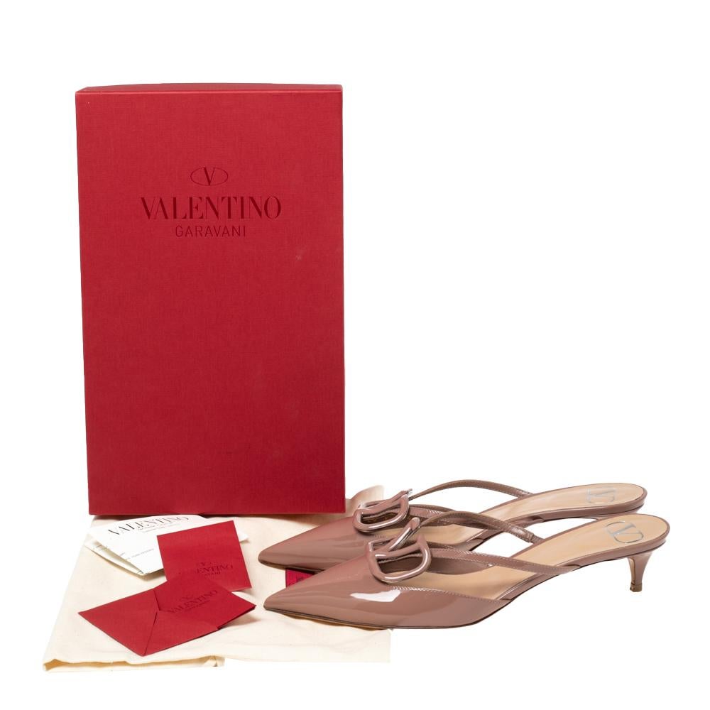 Valentino Dusty Pink Patent Leather VLogo Signature Pointed-Toe Mules Size 37.5 1